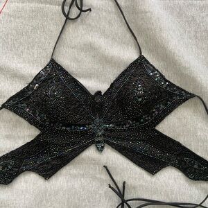 Beaded butterfly sequin top